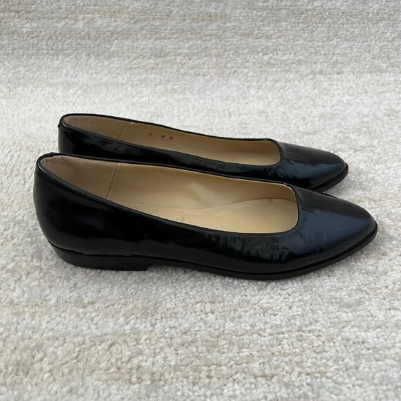 Vintage Jazz Black Leather Flats Shoes 7 Made in Spain - Picture 3 of 10